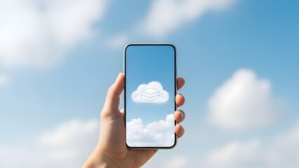 Mobile Cloud Computing Concept with Smartphone and Cloud Storage in Blue Sky