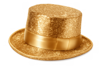 Gold glitter top hat accessory celebrating luxury, success, and festive party events on a transparent background