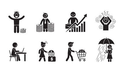Illustration of financial success and struggles in daily life activities