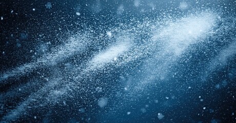 Vast cosmic scene. Blue hues dominate, suggesting distant galaxies, nebulas, stardust. Bright specks illuminate dark space.