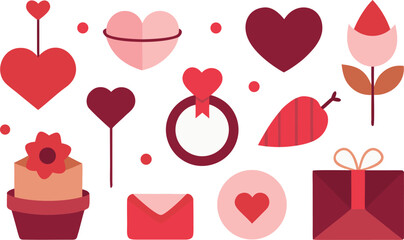 Valentine's day icons with hearts and gifts