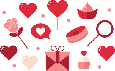 Valentine's day elements with hearts and gifts
