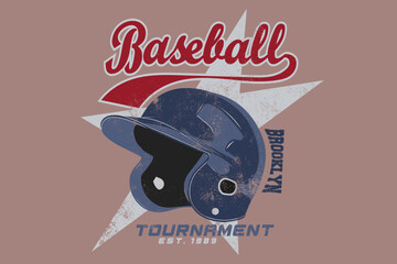 Baseball Tournament in Brooklyn. Vintage Sports Tee T-shirt Sweat shirt Design. Baseball Graphic tee. Healmet print design for boy, girl, men, womens.
