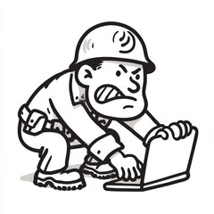 Naklejka premium soldier with a laptop icon