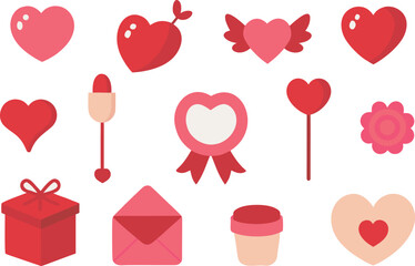 Collection of hearts and gifts in flat style