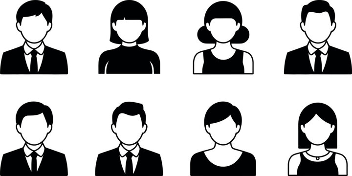 Black and white illustrations of diverse people icons