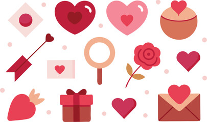 Collection of hearts and love symbols in flat style