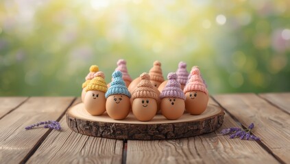 Adorable animals wearing tiny knitted hats, festive headwear for spring celebrations, Easter