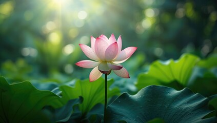 Obraz premium Fresh lotus floating in a Thai garden pond, serving as a water garden feature