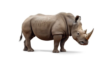 Fototapeta premium Rhino figure isolated on a plain white backdrop highlighting wildlife preservation