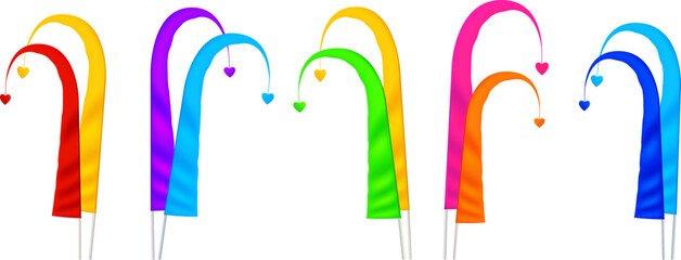 Colorful Balinese Penjor Flags with Bright Fabric for Festival Decoration, Cultural Events, and Tropical Design Themes