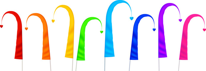 Set of Colorful Decorative Festival Flags with Curved Shapes, Bright Vertical Banners for Celebrations, Events, and Outdoor Design