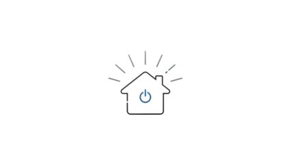 A blue glowing house icon isolated on transparent background with radiant lines