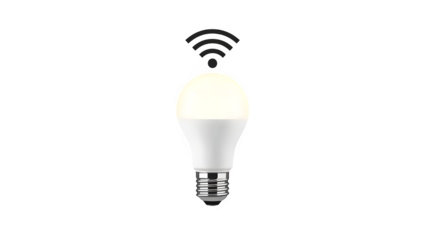Smart light bulb isolated on transparent background with wifi signal