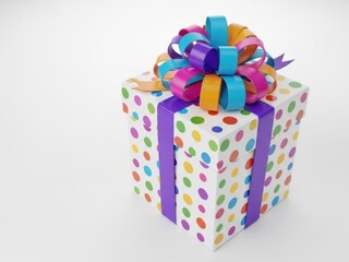 Obraz premium Colorful gift box with a bow on top isolated on white background for birthday or celebration