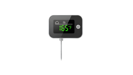 A digital temperature display device isolated on transparent background