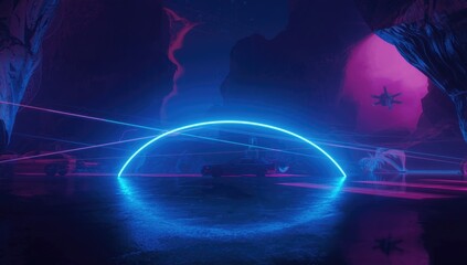 Cyberpunk backdrop featuring neon motion strip for UI and editorial use