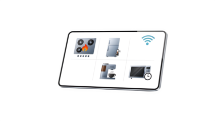 A blurry white electronic device with various components isolated on transparent background