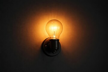 radiating bulb with ambient glow on a dark smooth panel