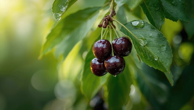 Black cherry tree berries, emphasizing seasonal fruit collection activities