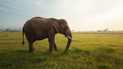Naklejka premium Elephants grazing in a lush environment, highlighting habitat preservation efforts