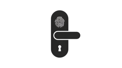 Black door handle with fingerprint reader isolated on transparent background