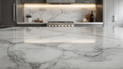 Marble kitchen countertop surface in a contemporary setting, used as an editorial header background