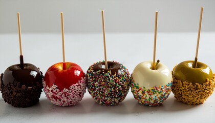 チョコレートコーティングされたおしゃれなりんご飴（コピースペース）
Stylish chocolate-coated candy apple with elegant copy space
