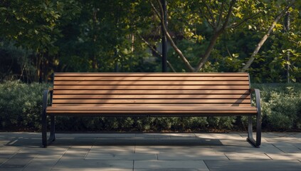 Outdoor wooden bench placed in a park setting for leisure and seating