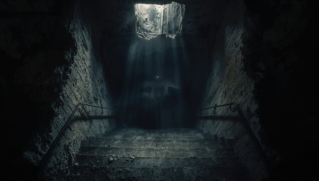 Descent into a dark, deserted shelter, highlighting safety and maintenance concerns in underground facilities