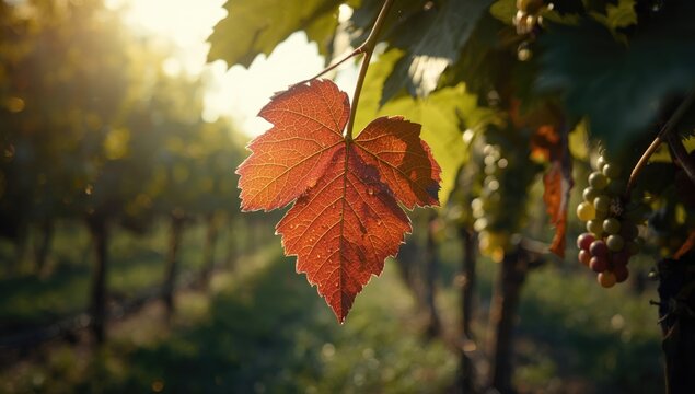 Infected grape vine leaf showing signs of anthracnose fungal infection, plant health monitoring