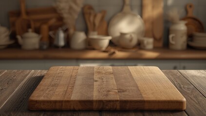 Wooden plank surface in a kitchen setting serving as a backdrop for culinary presentations