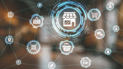 Obraz premium BOPIS combines online shopping with in-store pickup. The BOPIS model improves retail efficiency, enhance customer shipping experience, and supports brand the BOPIS strategy option in e-commerce. Spire