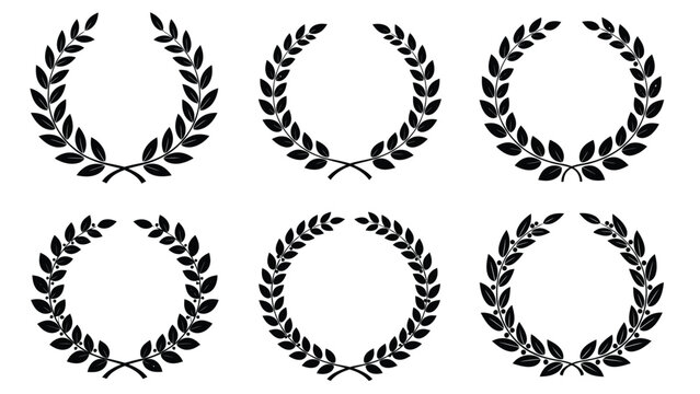 Six black and white laurel wreaths arranged in a grid pattern