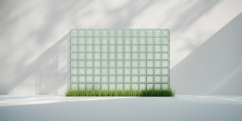 Translucent glass block structure serving as a backdrop for interior decor or architectural displays