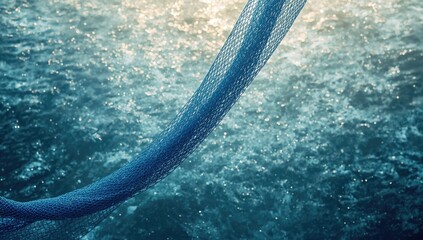 Fishing net and tools scene emphasizing fishing activity and equipment maintenance