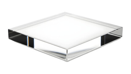 Clear acrylic square block or plexiglass cube display stand isolated on transparent background