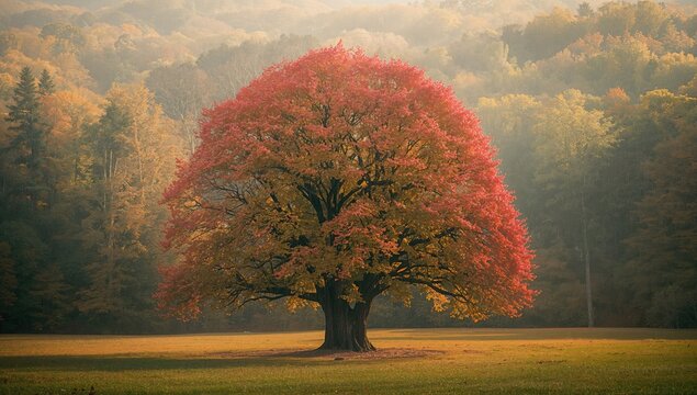 Forest in autumn with vibrant leaf colors, erosion risk, Earth Day - Powered by Adobe