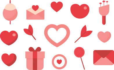 Collection of hearts and gifts in flat style