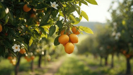 Obraz premium Close-up of grapefruits growing on a tree, highlighting fruit cultivation and seasonal harvest