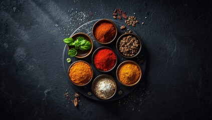 A selection of spices and herbs in small bowls used for culinary flavoring, highlighting seasoning diversity, International Culinary Day