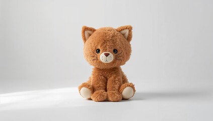 Obraz premium Soft plush feline figure with brown fur against a plain white backdrop, ideal for toy or decor display