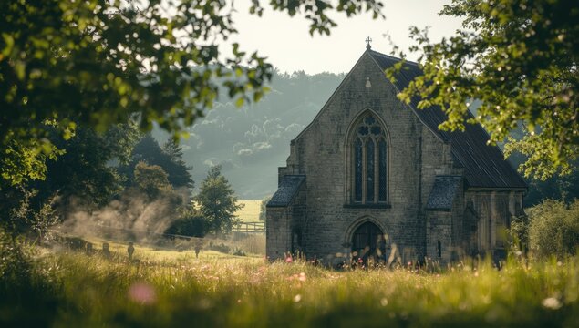Historical chapel Saint Fiacre located in Brittany, emphasizing preservation of religious architecture