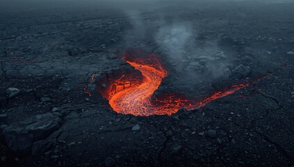 Volcanic eruption with glowing hot lava streams, highlighting geological hazards and natural processes