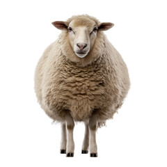 Obraz premium Front view of a fluffy sheep isolated on a transparent background