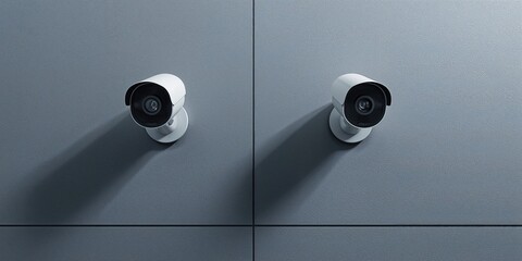 Security camera positioned against gray background for monitoring, featuring face identification software, cybersecurity month