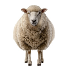 Fototapeta premium Front View of a Fluffy White Sheep isolated on a transparent background