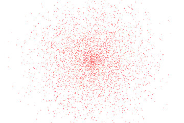 Red pixel dust cloud scattered across a dark void creating an abstract digital pattern isolated on transparent background