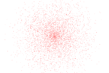 Red pixel dust cloud scattered across a dark void creating an abstract digital pattern isolated on transparent background
