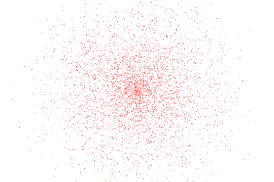 Red pixel dust cloud scattered across a dark void creating an abstract digital pattern isolated on transparent background - Powered by Adobe